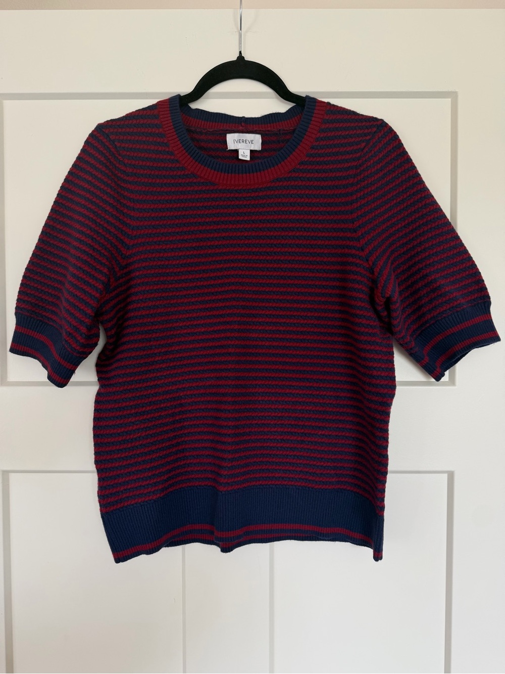 Evereve Navy and Red Striped Knit Top